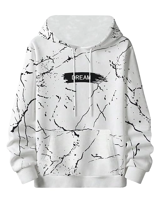 Men's Letter Printed Pocket Front Drawstring Hoodie