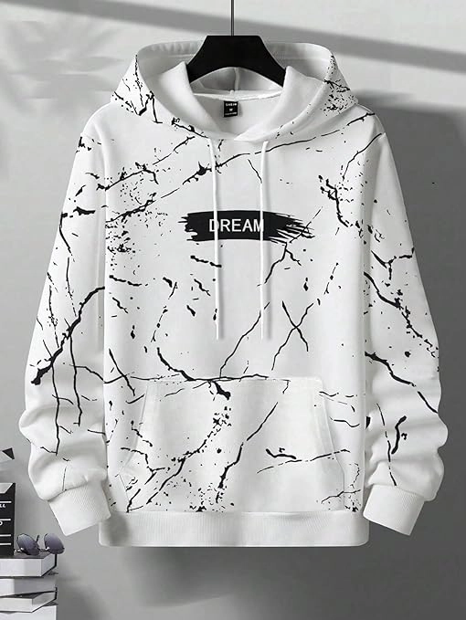 Men's Letter Printed Pocket Front Drawstring Hoodie