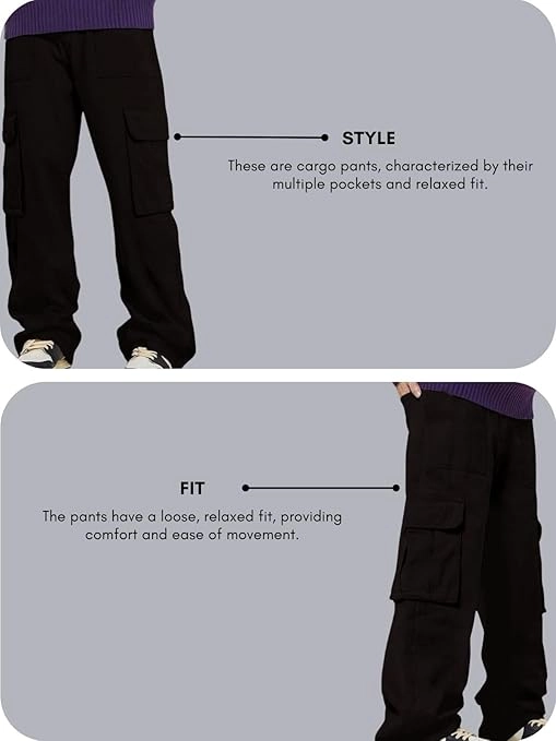 GRECIILOOKS Regular Fit Cotton Trousers Baggy Pants Cargos for Men (GL-TP-1076_Black_S)
