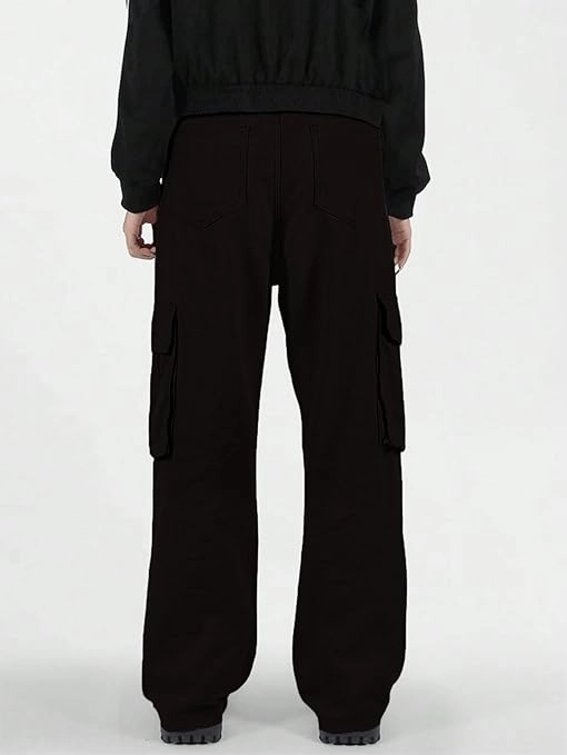 GRECIILOOKS Regular Fit Cotton Trousers Baggy Pants Cargos for Men (GL-TP-1076_Black_S)