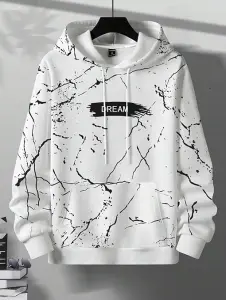 Men's Letter Printed Pocket Front Drawstring Hoodie