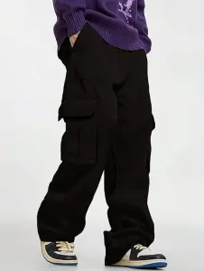 GRECIILOOKS Regular Fit Cotton Trousers Baggy Pants Cargos for Men (GL-TP-1076_Black_S)