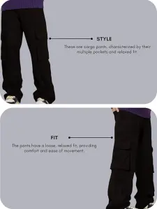 GRECIILOOKS Regular Fit Cotton Trousers Baggy Pants Cargos for Men (GL-TP-1076_Black_S)